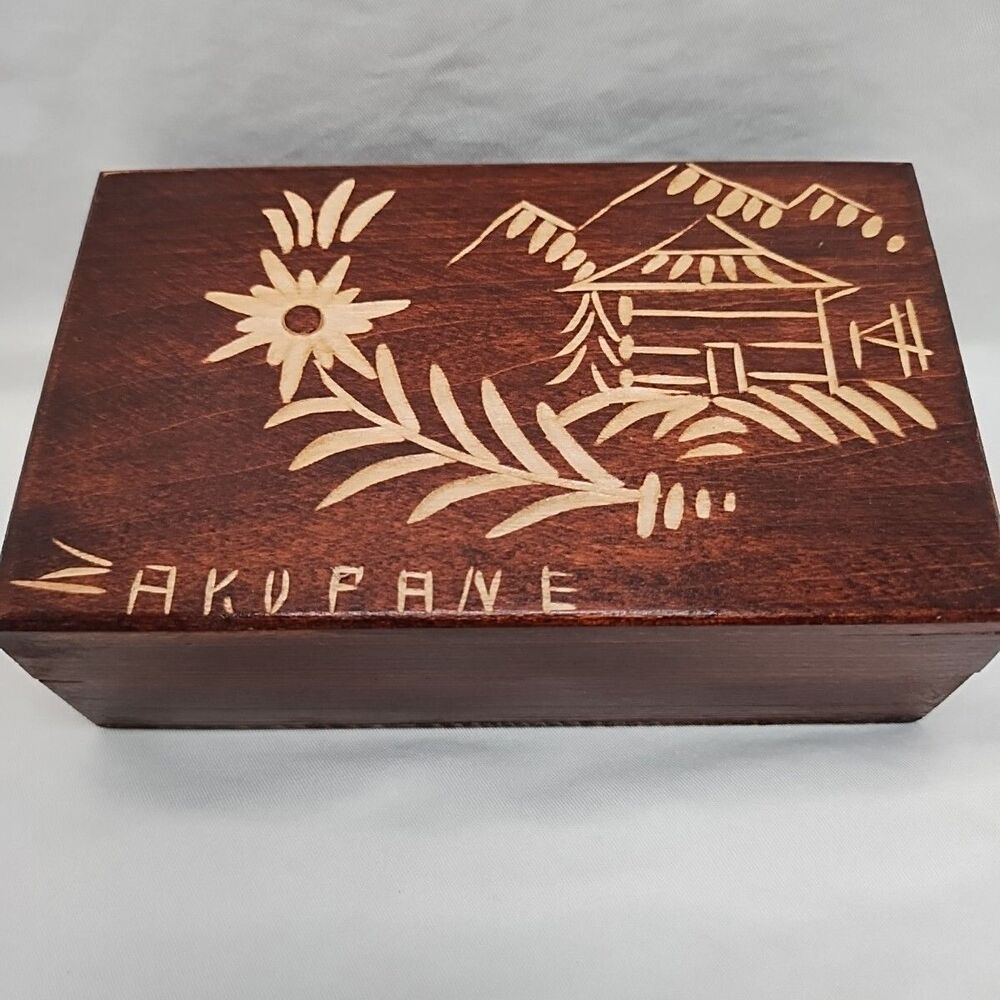 Hand Carved Polish Zakupane Wooden Trinket Box 5" X 3" X 1 1/2"